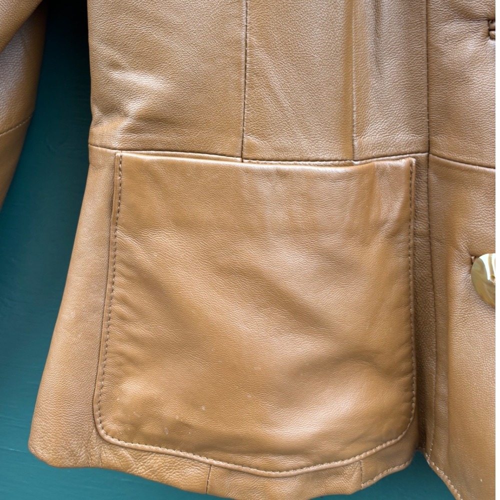 Womens Camel Tan Brown Soft Leather Blazer Jacket S 6 Preppy Classic Tailored - Picture 7 of 10